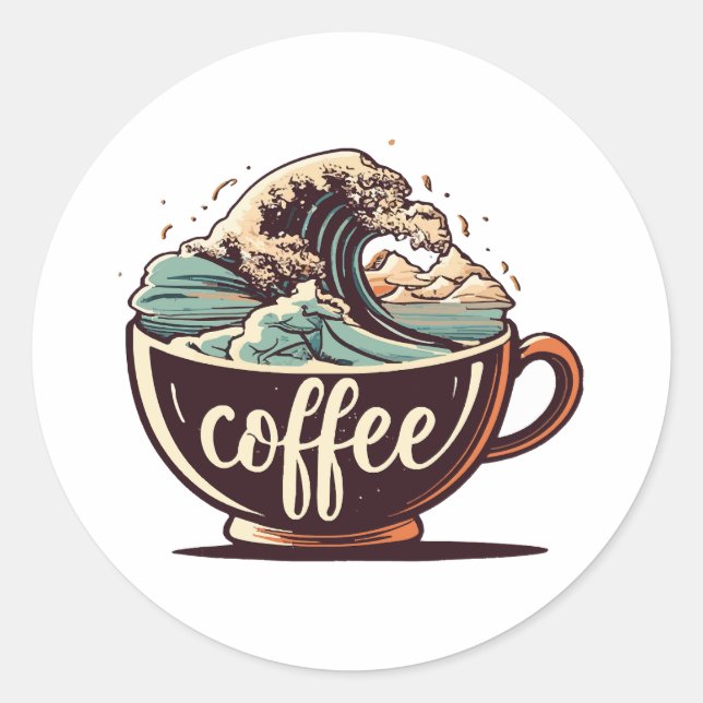 Sticker Rond La Grande Vague De Café (Devant)