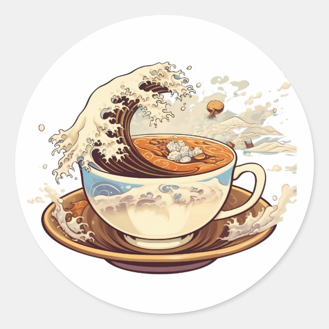 Sticker Rond La grande vague de café (Devant)