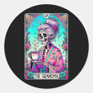 Sticker Rond La Grandma Tarot Card Skeleton Mothers Day Witch