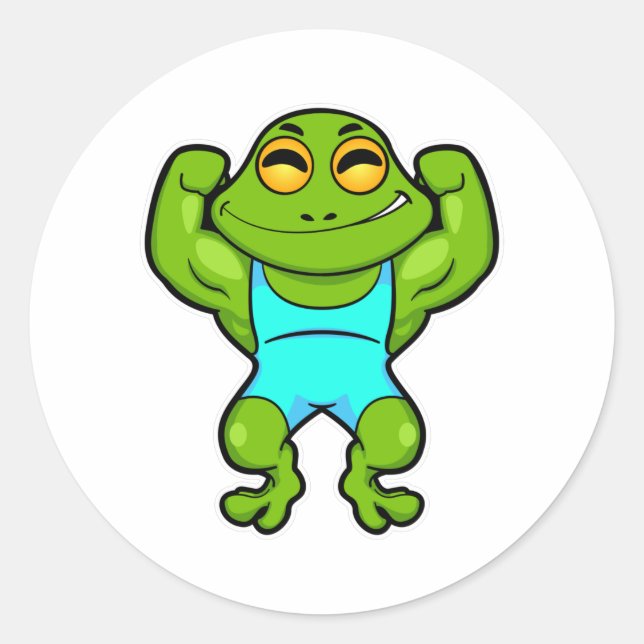 Sticker Rond La grenouille comme culturiste au Bodybuilding (Devant)