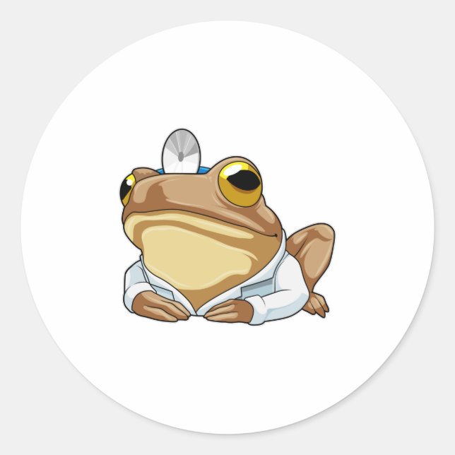 Sticker Rond La grenouille comme docteur avec le manteau du doc (Devant)