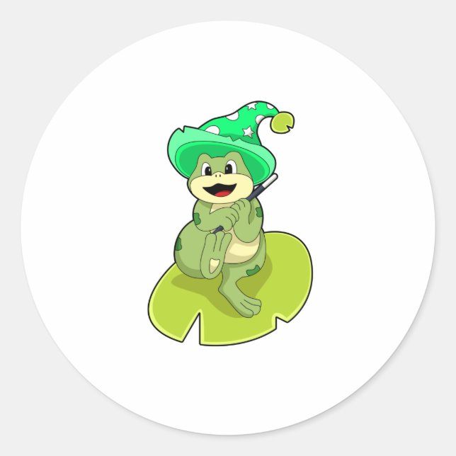 Sticker Rond La grenouille en magie avec baguette magique (Devant)