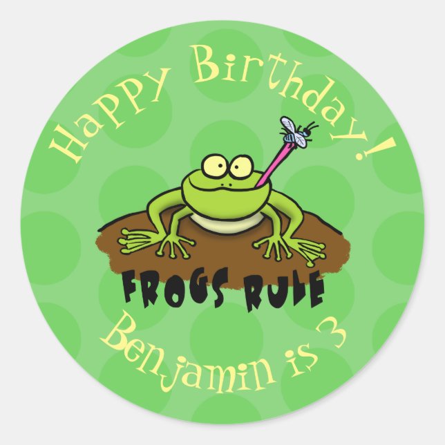 Sticker Rond La grenouille règle drôle dessin de grenouille ver (Devant)