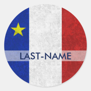 Sticker Rond La grunge affligée par nom de famille acadien de