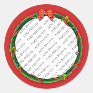 Sticker Rond La guirlande de Noël ajoutent votre photo et