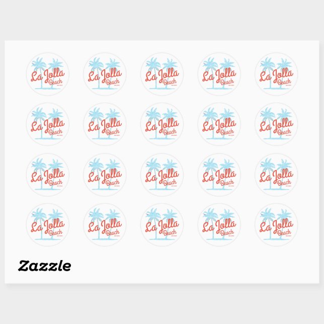 Sticker Rond La Jolla Beach San Diego Californie Palmiers Vinta (Feuille)