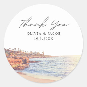 Sticker Rond La Jolla Wedding Favor Beach Photo Merci