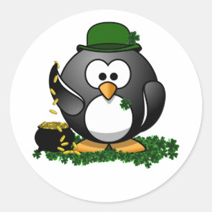 Sticker Rond La journée de la Saint-Patrick Pingouin Chanceux a