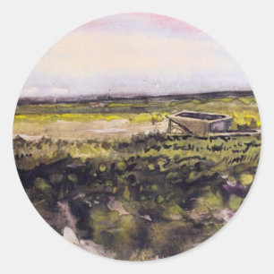Sticker Rond La lande avec une brouette par Vincent van Gogh