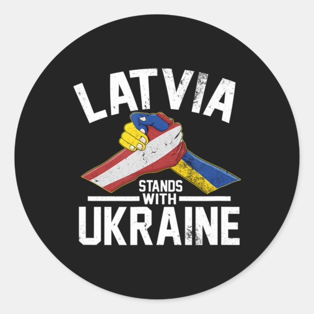 Sticker Rond La Lettonie Est Avec L'Ukraine Pavillon Latvien Uk (Devant)