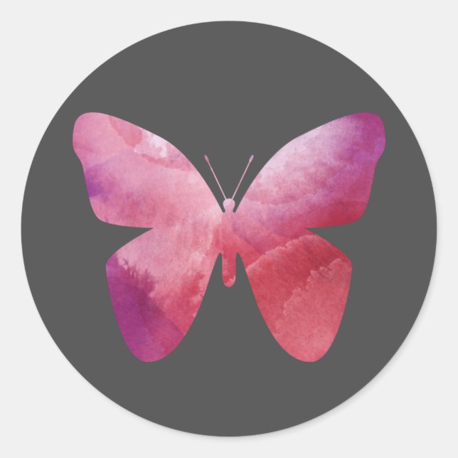 Sticker Rond La liberté des papillons roses fantasque (Devant)