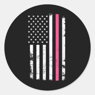 Sticker Rond La Ligne Rose Du Drapeau Américain Pour Le Cancer