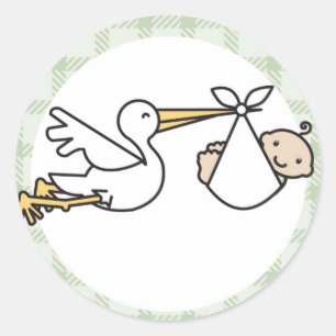Sticker Rond La livraison de bébé de cigogne
