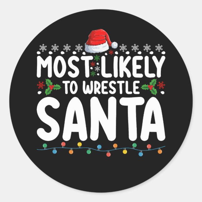 Sticker Rond La Lutte De Noël La Plus Probable À Père Noël (Devant)