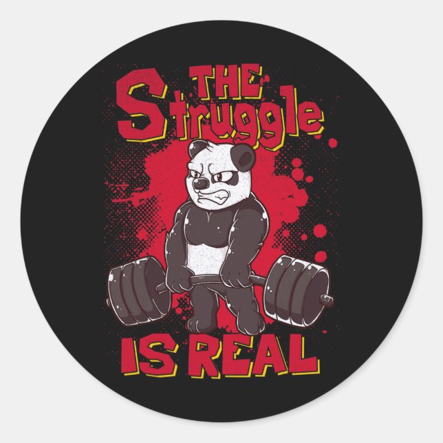 Sticker Rond La Lutte Est Vraiment Drôle Panda Gym Bodybuilding (Devant)