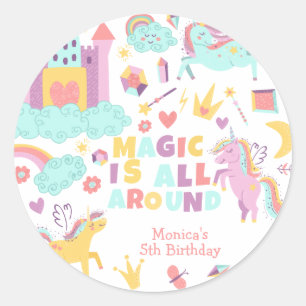 Sticker Rond La magie de la licorne Pastel est autour de l'anni