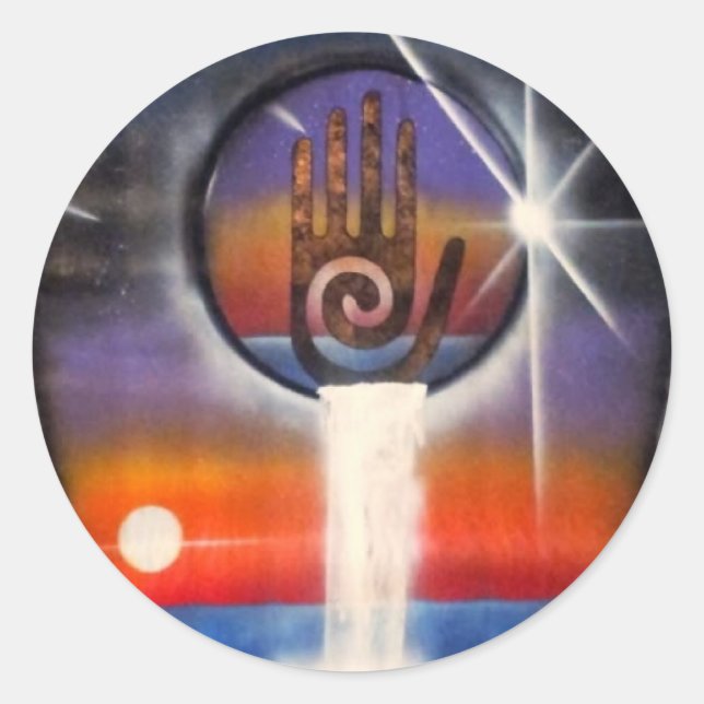 Sticker Rond La main guérisseur de l'univers (Devant)