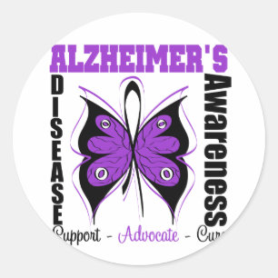 Sticker Rond La maladie d'Alzheimers de papillon de conscience