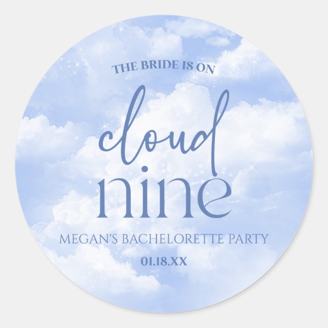 Sticker Rond La Mariée Est Au Septième Ciel Enterrement De Vie  (Devant)