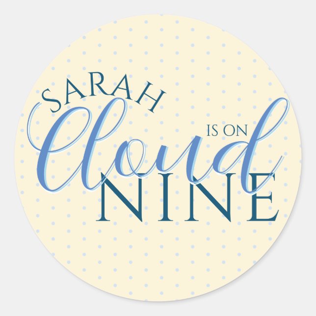 Sticker Rond La mariée est sur le thème Cloud Nine Blue Bridal  (Devant)