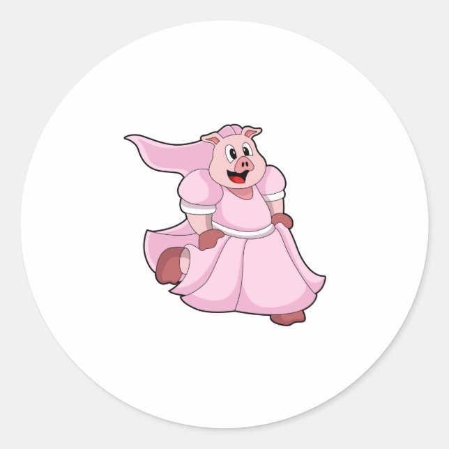 Sticker Rond La mariée est un cochon avec une robe de mariée (Devant)