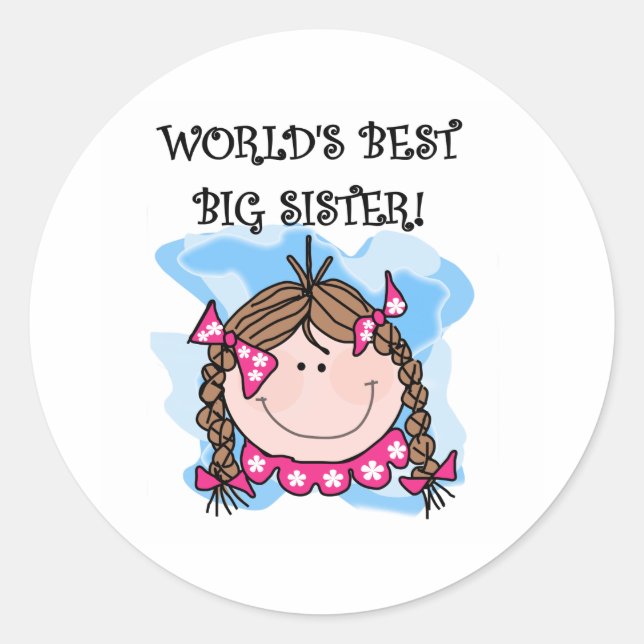 Sticker Rond La meilleure grande soeur de Brunette World (Devant)