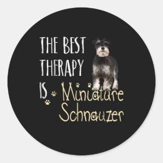 Sticker Rond La meilleure thearapy est la miniatura Schnauzer