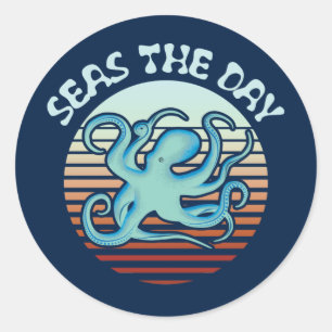 Sticker Rond La Mer Le Jour Vibes d'été Octopus