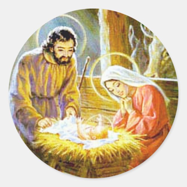 Sticker Rond La Nativité De Noël De Jésus Dans Le Manger (Devant)