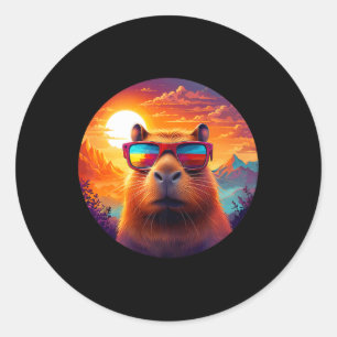 Sticker Rond La nature de la montagne de Capybara Forêt animale