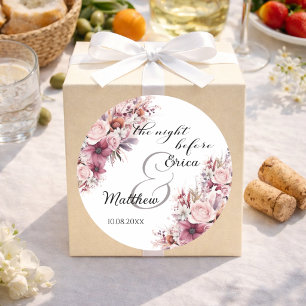 Sticker Rond La nuit avant Dusty Pink Boho Floral Mariage