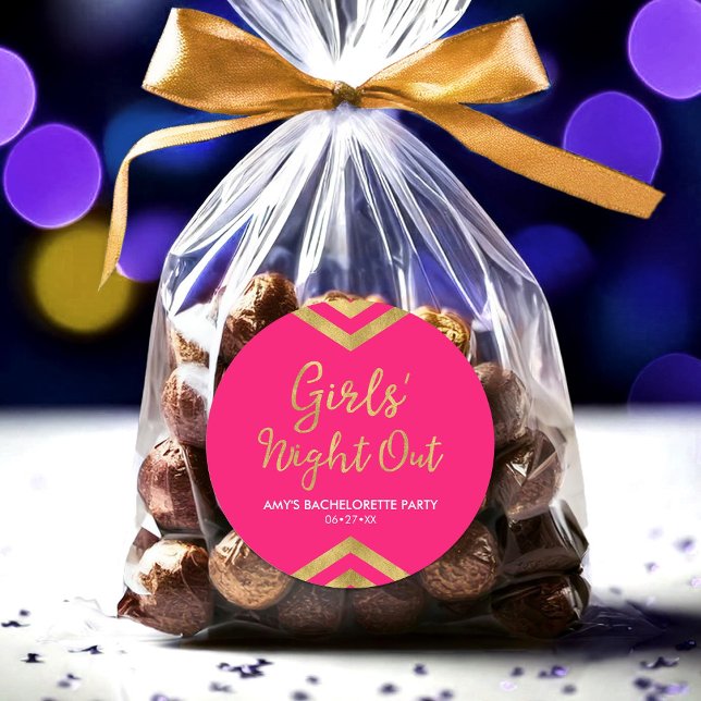 Sticker Rond La Nuit des Filles Rose Moderne Sortie Faux Gold C (Créateur téléchargé)