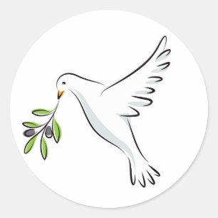 Sticker Rond La paix blanche a plongé avec la branche d'olivie