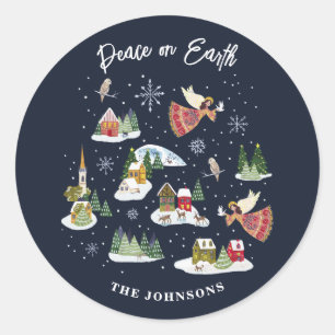 Sticker Rond La Paix des Anges sur Terre Noël