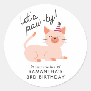 Sticker Rond La partie d'anniversaire de enfant de chat de