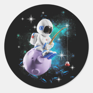 Sticker Rond La Pêche Des Astronautes Dans L'Espace Galaxique