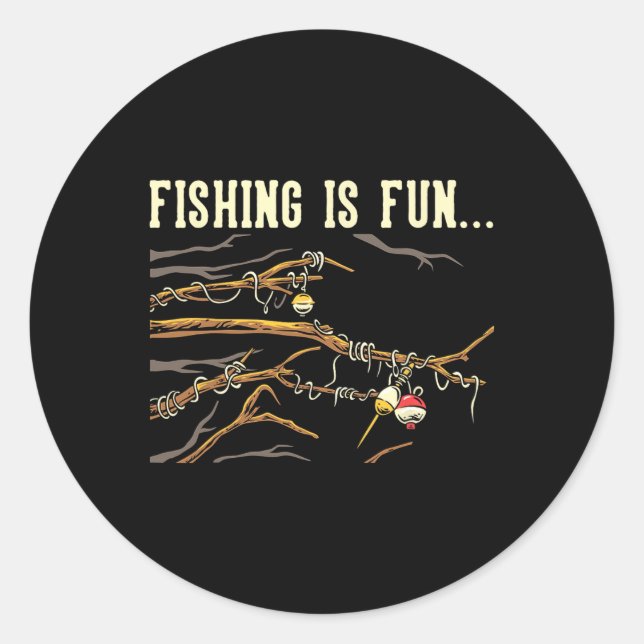 Sticker Rond La pêche est amusante... Flotteurs coincés dans l' (Devant)