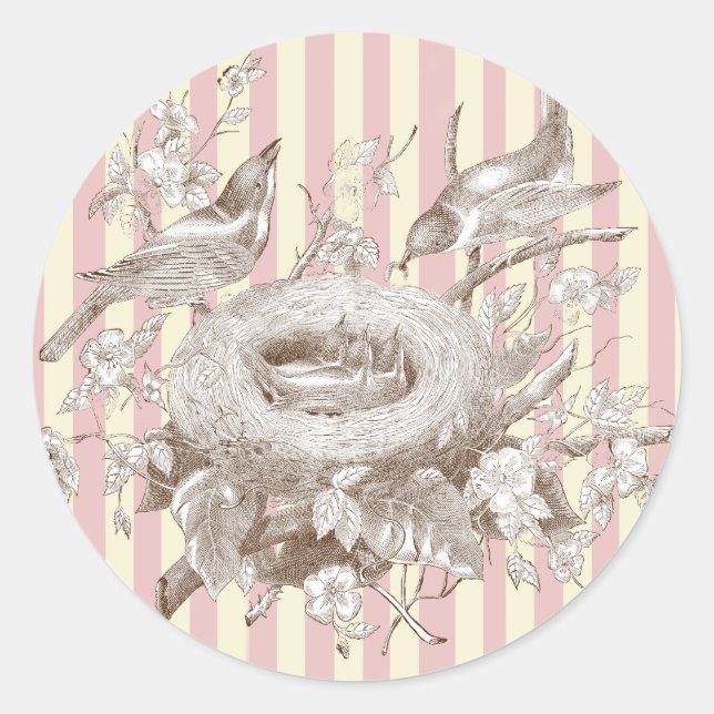 Sticker Rond La Petite Famille sur arrière - plan rose et crème (Devant)