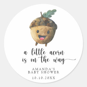 Sticker Rond La petite gland tombe est en route - Baby Shower
