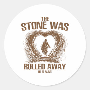 Sticker Rond La Pierre A Été Roulée Il Est Vivant Rétro Christ