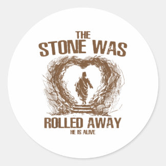 Sticker Rond La Pierre A Été Roulée Il Est Vivant Rétro Christ