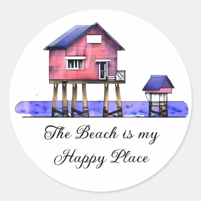 Sticker Rond La plage est mon endroit heureux (Devant)