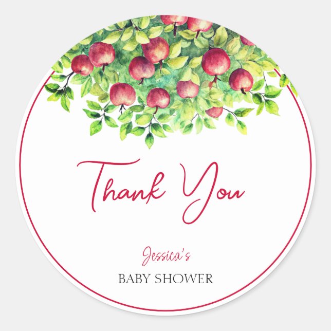 Sticker Rond La pomme de notre Baby shower d'action de grâces o (Devant)