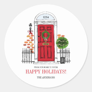Sticker Rond La porte de Noël des Fêtes Rouges