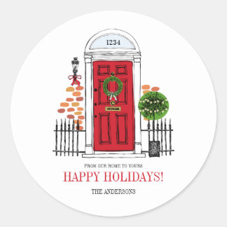 Sticker Rond La porte de Noël des Fêtes Rouges