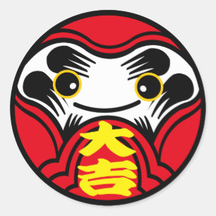 Sticker Rond La poupée Daruma apporte "Bonne chance" (大 吉)