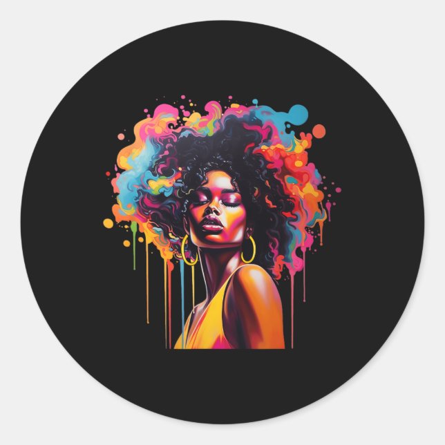 Sticker Rond La reine Afro Melanin secouant JunetDix Africains (Devant)