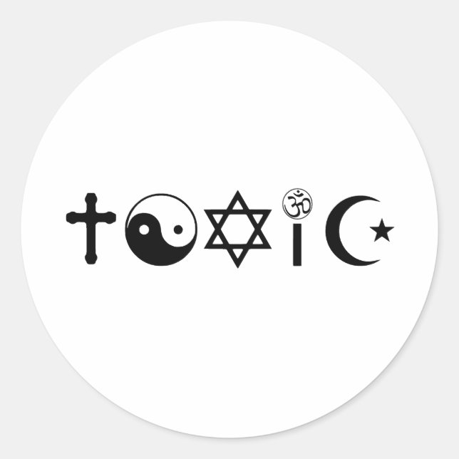Sticker Rond La religion est libre penseur toxique (Devant)
