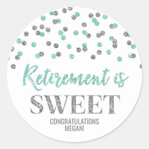 Sticker Rond La retraite en argent turquoise Confetti est douce