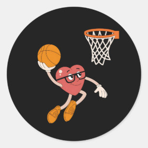 Sticker Rond La Saint-Valentin Cœur Plongeant Basketball Mignon